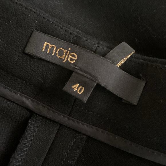 Maje Pauline SatinTuxedo Stripe Fringe Trim Black Low Rise Pants 40 L 10/12 - Picture 6 of 10